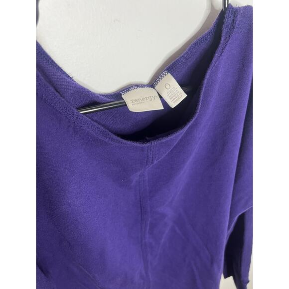 Chicos Wm 0 Zenergy Top Purple Open Shoulder Pleated Cotton Sweatshirt Chic Y2K - Picture 4 of 8